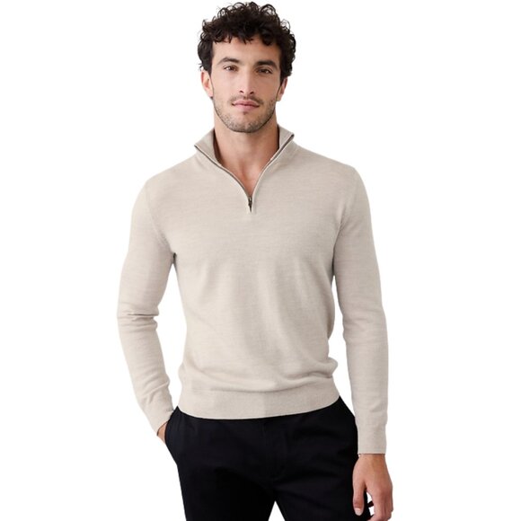 Banana Republic Men's Merino Wool 1/4 Zipped Ivory Sweater - Size XL - NWT - Picture 1 of 11